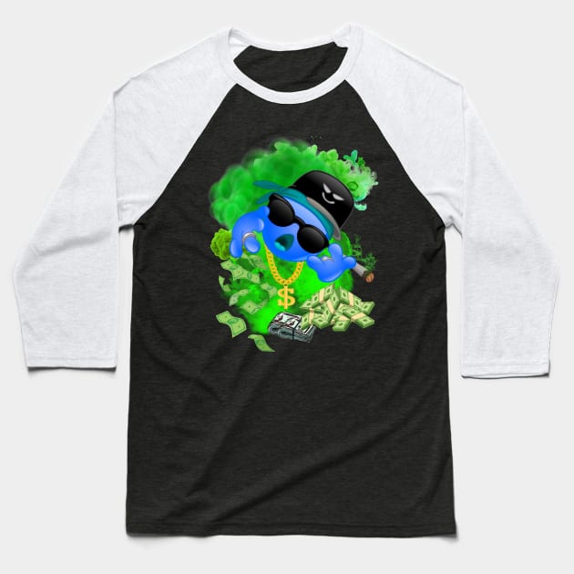 GREEN MAN BLUE EMOJI FACE DESIGN Baseball T-Shirt by The C.O.B. Store